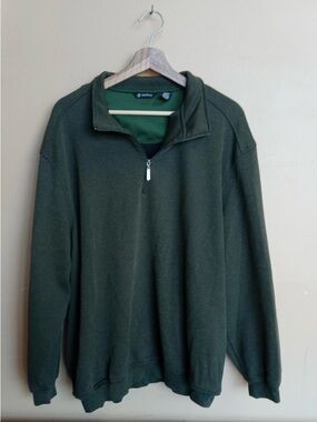 Men's Olive Green Quarter-Zip Sweater Pullover XL